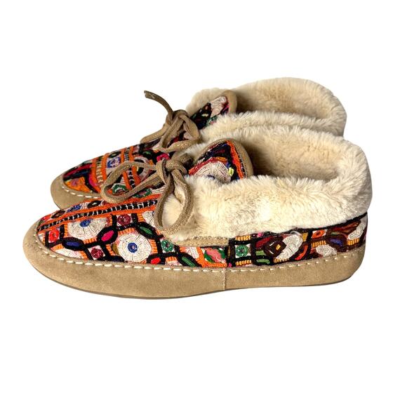 Anthropologie Upcycled Patchwork Slipper Booties Moccasins Womens L 9 10 Comfort - Picture 4 of 8